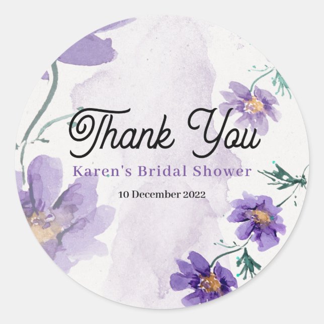 Sticker rond en Merci de fleurs violet élégant (Devant)