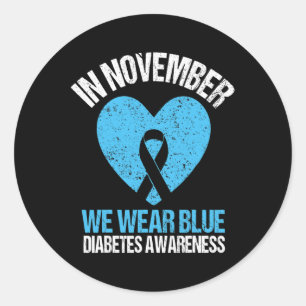 Sticker Rond En Novembre Nous Portons Bleu Diabète Sensibilisat