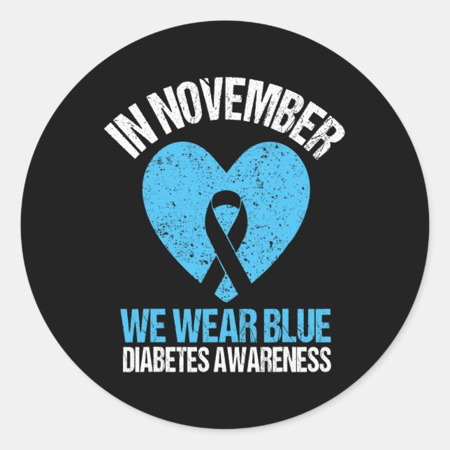 Sticker Rond En Novembre Nous Portons Bleu Diabète Sensibilisat (Devant)