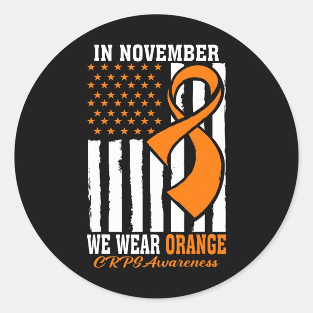 Sticker Rond En Novembre, Nous Portons Orange Ribbon CRPS Sensi (Devant)