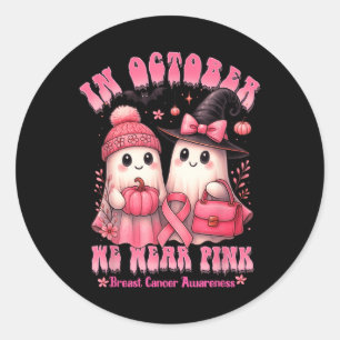 Sticker Rond En Octobre Nous Portons Chemise Rose Fantôme Cance