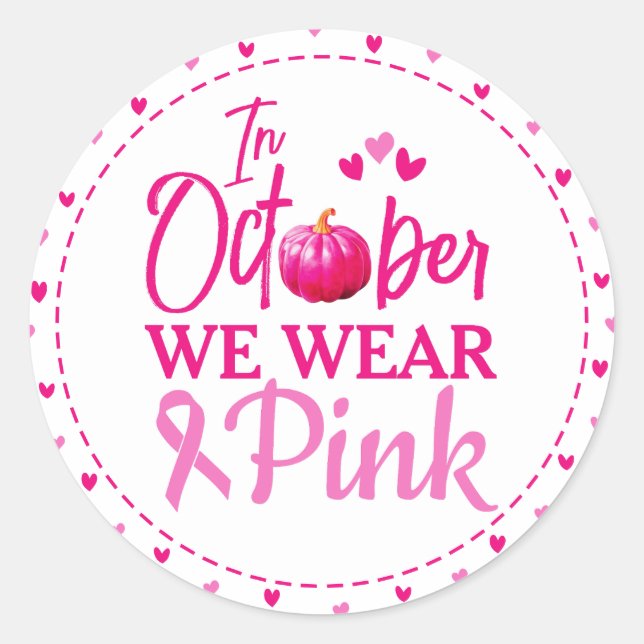 Sticker Rond En Octobre Nous Portons Rose (Devant)