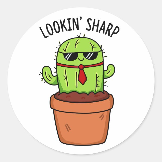 Sticker Rond En regardant Sharp Funny Cactus Pun (Devant)