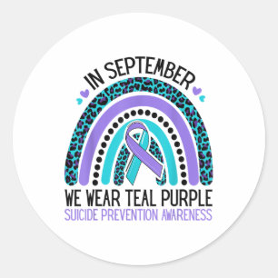 Sticker Rond En Septembre Nous Portons Turquoise Ribbon Suicide