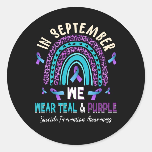 Sticker Rond En Septembre Nous Portons Turquoise Ribbon Suicide (Devant)