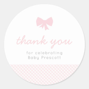 Sticker Rond En vichy baby shower à arc rose