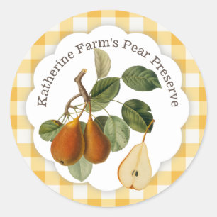 Sticker Rond En vichy classique de confiture PEAR Preserve
