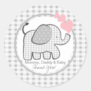 Sticker Rond en vichy Eléphant aux Coeurs