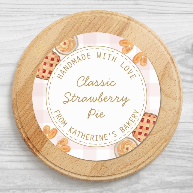 Sticker Rond en vichy Motif Pâtisseries Aquarelle Boulangerie b (Close up)