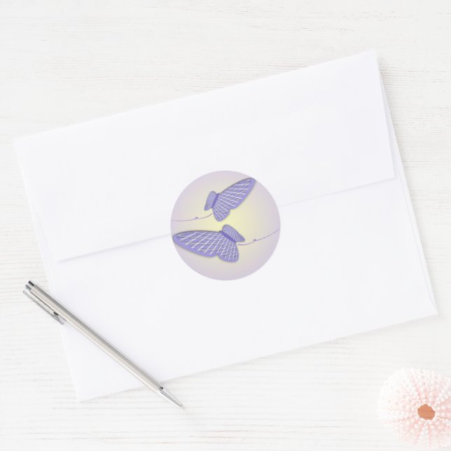 Sticker Rond en vichy papillons (Enveloppe)