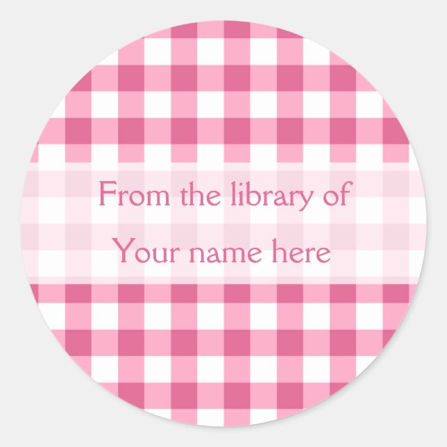 Sticker Rond En vichy rose de la bibliothèque de plaques (Devant)