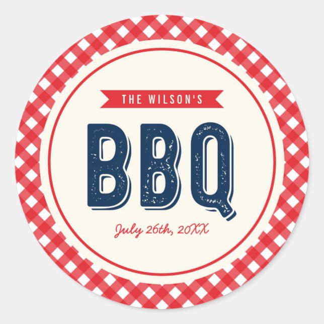 Sticker Rond En vichy rouge et BBQ bleu (Devant)