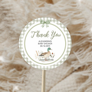 Sticker Rond en vichy Sage Green Mallard Duck Baby shower