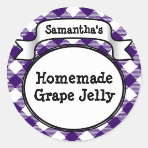Sticker Rond En vichy violet Jelly Jam Jar/Étiquette Lid