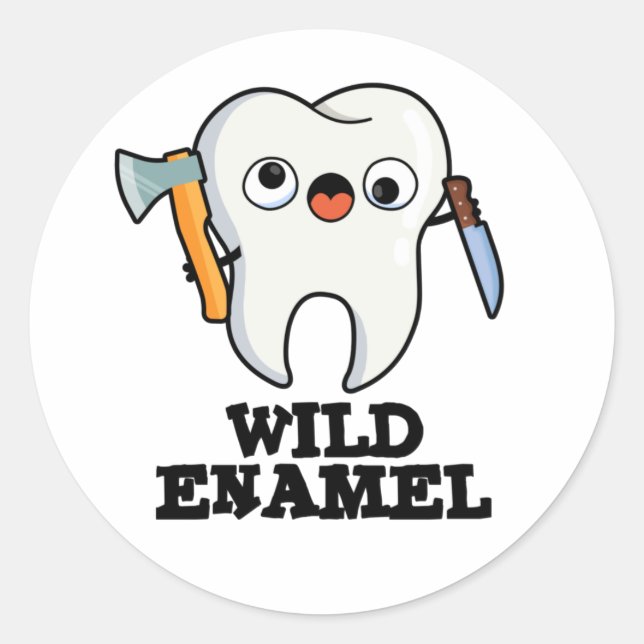 Sticker Rond Enamel sauvage Drôle animal sauvage Pun dent (Devant)