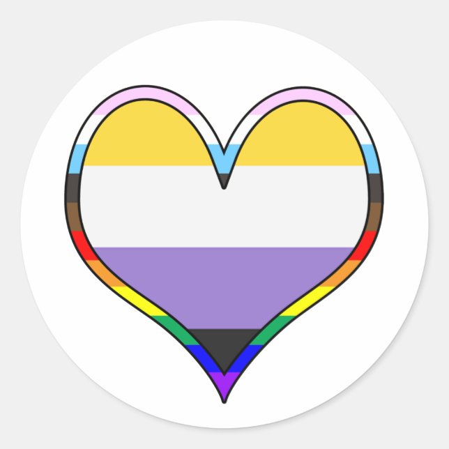 Sticker Rond Enby Pride Heart (Devant)