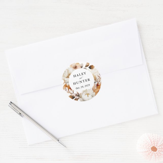 Sticker Rond Enchanted Automne Rustique Blooms Mariage botaniqu (Enveloppe)