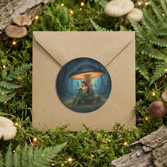 Sticker Rond Enchanted Night Fairy Reading a Book (Créateur téléchargé)