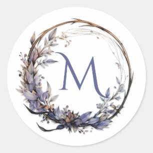 Sticker Rond Enchantée florale gothique couronne votre monogram