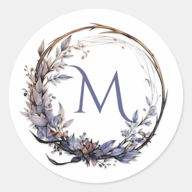 Sticker Rond Enchantée florale gothique couronne votre monogram (Devant)