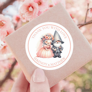 Sticker Rond Enchanter Garden Gnome Rustic Mariage Merci