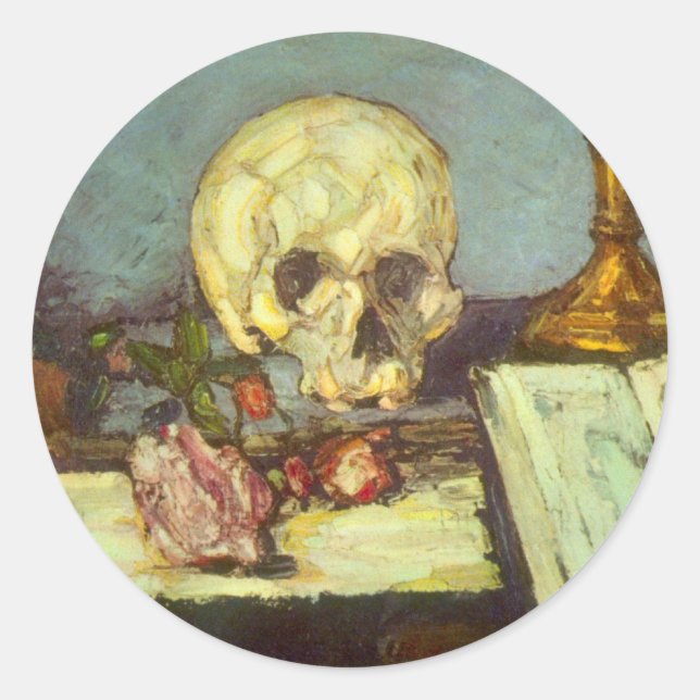 Sticker Rond Encore la vie avec le crâne, bougie, livre par Pau (Devant)