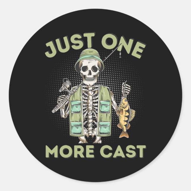 Sticker Rond Encore un lancer - Fun Skeleton Pêcheur  (Devant)