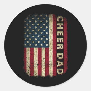 Sticker Rond Encourage Papa Cheerleading Drapeau Américain Fête