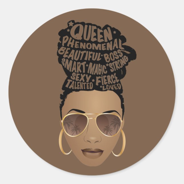 Sticker Rond Encourageant les femmes noires, chaise à cheveux n (Devant)
