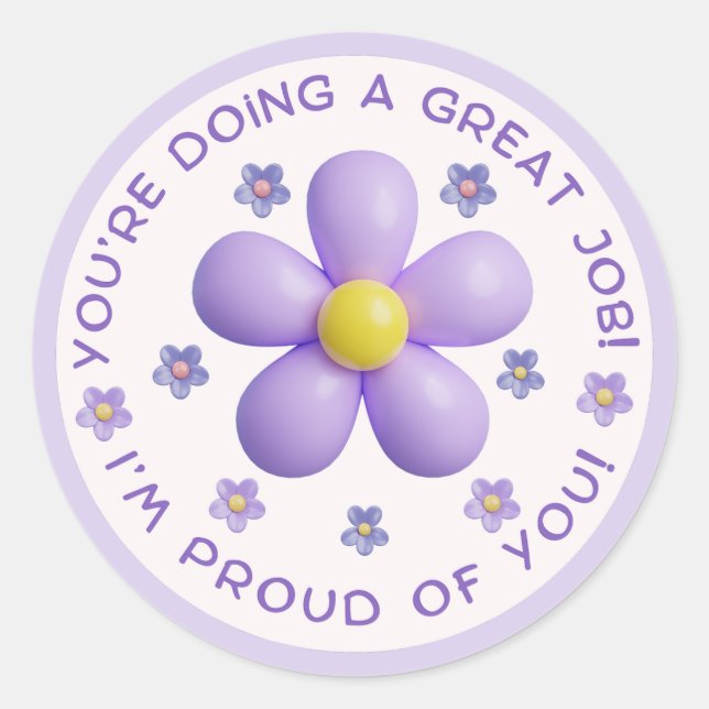 Sticker Rond encouragement de l'enseignant, fleurs chics pourpr (Devant)