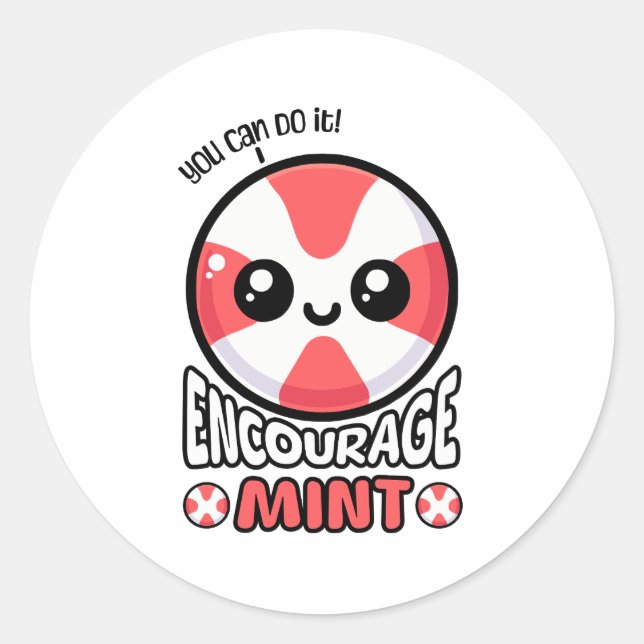 Sticker Rond Encouragez Mint ! Caricature à la menthe de bonbon (Devant)