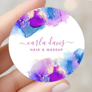 Sticker Rond Encre alcoolique bleu violet écriture manuscrite