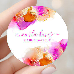 Sticker Rond Encre alcoolique rose orange Script Signature