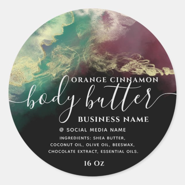 Sticker Rond Encre d'alcool dorée abstraite moderne script  (Devant)