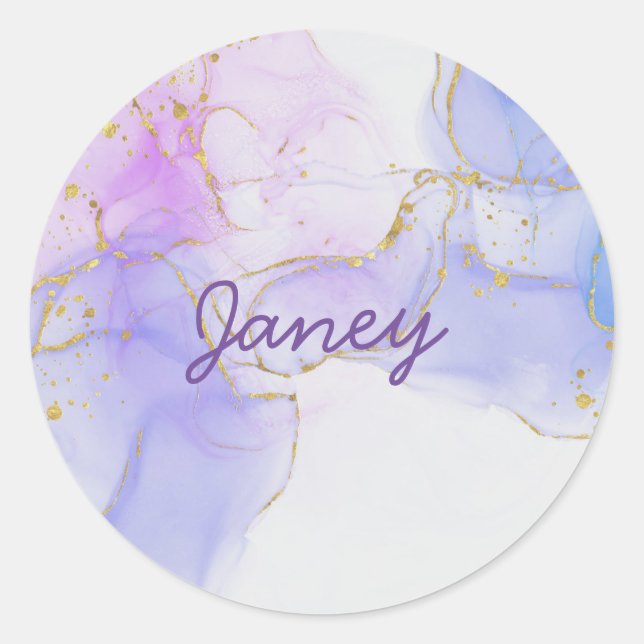 Sticker Rond Encre d'alcool rose, pourpre et bleu (Devant)