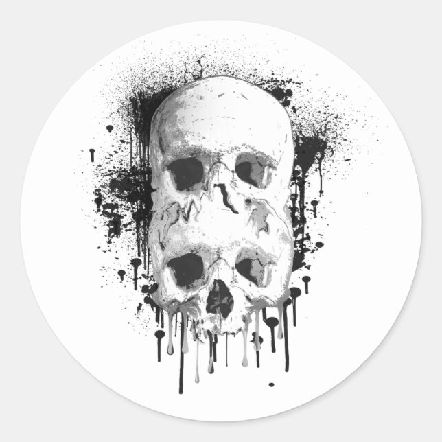 Sticker Rond Encre noire Skull Drip Graphique de fête (Devant)