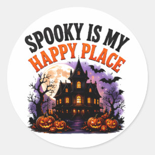Sticker Rond 🎃 Endroit Heureux Citation de Fantôme d'Halloween
