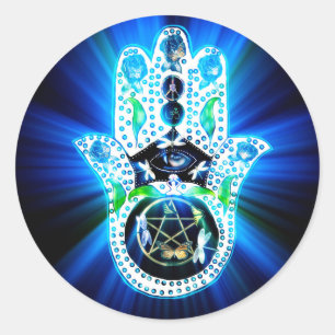 Sticker Rond Énergie d'indigo de main de Hamsa