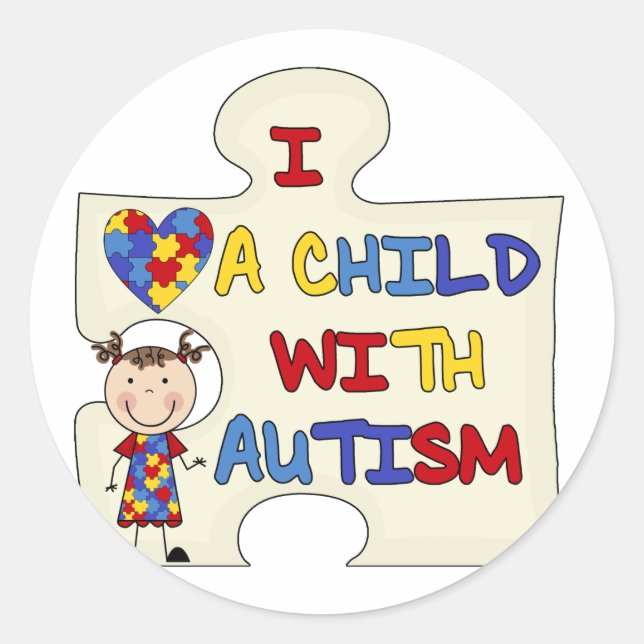 Sticker Rond Enfant avec l'autisme Brunette fille 2 (Devant)