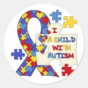 Sticker Rond Enfant avec ruban Sensibilisation sur l'autisme