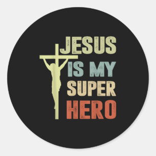 Sticker Rond Enfant Jésus Est Mon Superhéros Chrétien Dieu Fils