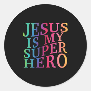 Sticker Rond Enfant Jésus Est Mon Superhéros Chrétien Dieu Fils