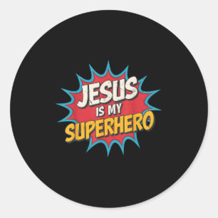 Sticker Rond Enfant Jésus Est Mon Superhéros Chrétien Dieu Fils