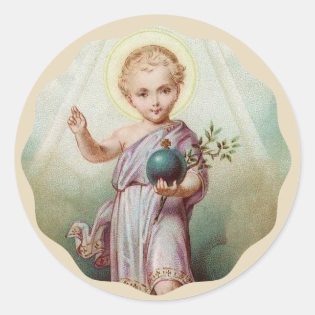 Sticker Rond Enfant Jésus tenant le monde (Devant)