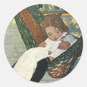Sticker Rond Enfant vintage avec poupée par Jessie Willcox Smit