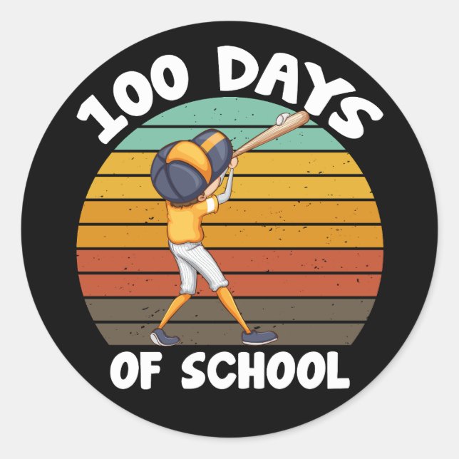 Sticker Rond Enfants 100 Jours D'Écoles Garçons 100E Jour Baseb (Devant)