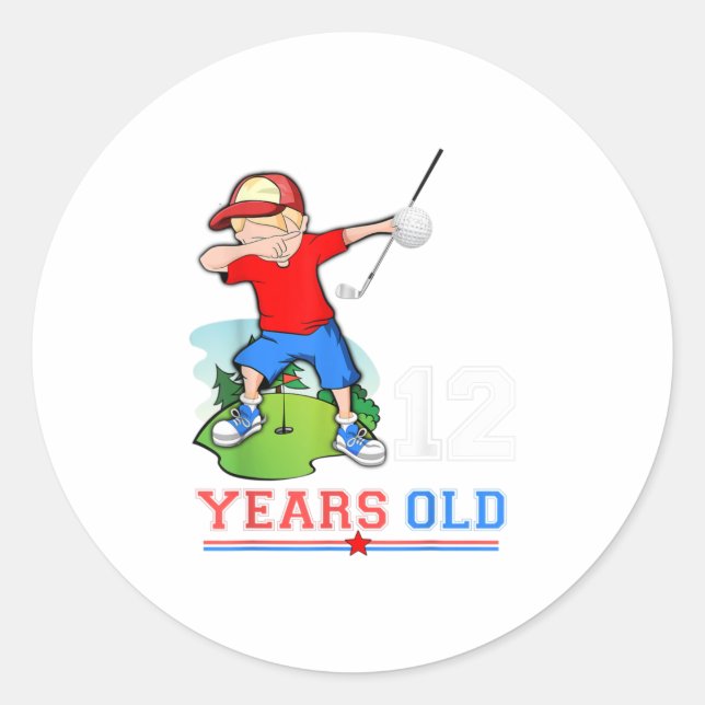 Sticker Rond Enfants 12e anniversaire Golf Boys Dab Dance Golf  (Devant)