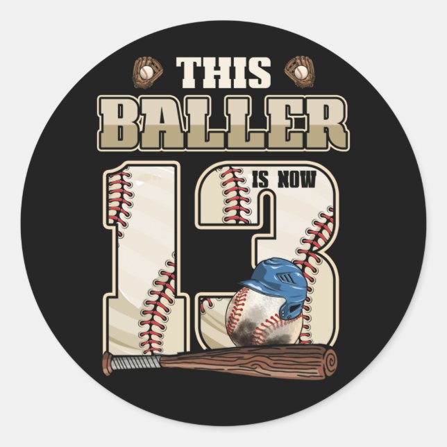Sticker Rond Enfants 13e anniversaire Baseball Boy Treize ans (Devant)