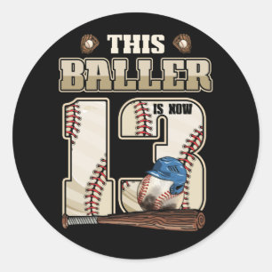 Sticker Rond Enfants 13e anniversaire Baseball Boy Treize ans
