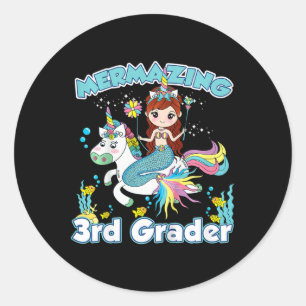 Sticker Rond Enfants 3e année Sirène chevauchant une licorne Ck